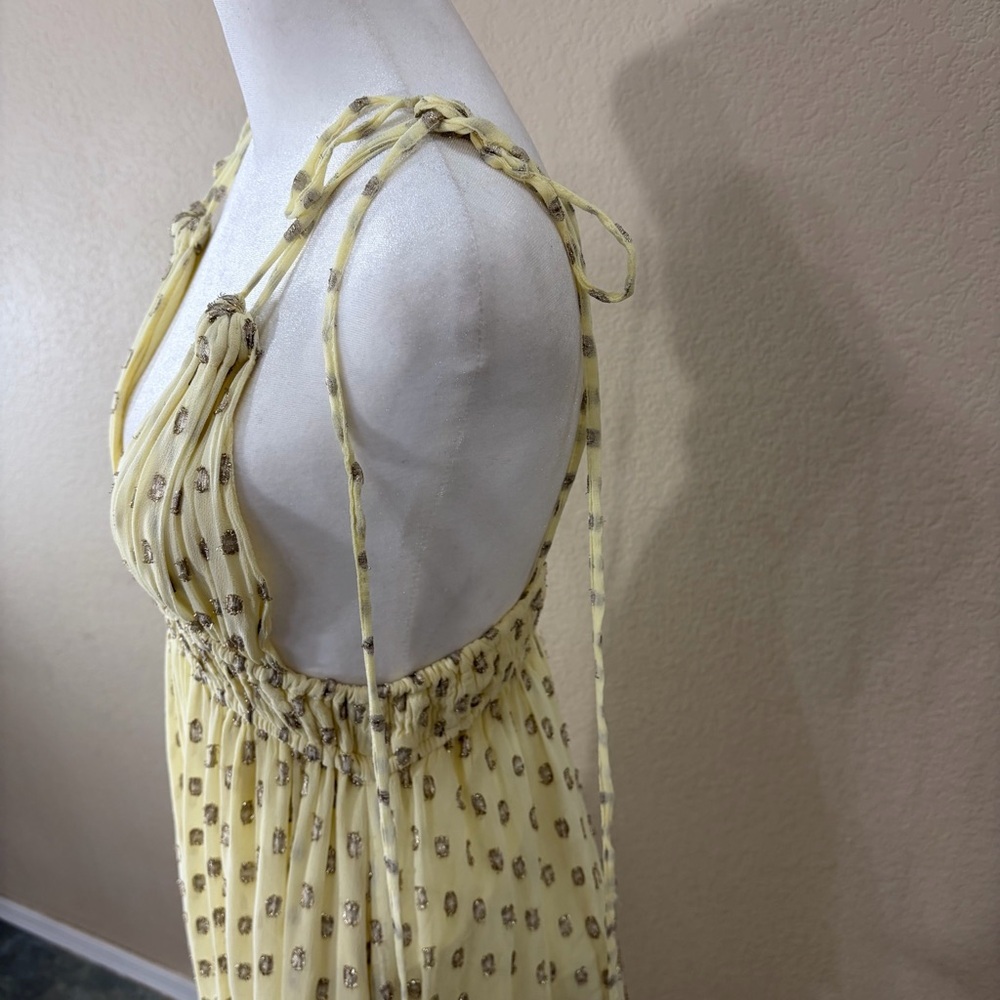 En Creme Womens Deep V-Neck Light Yellow Maxi Dress Sz S Wedding Party Beach EUC - Picture 7 of 16